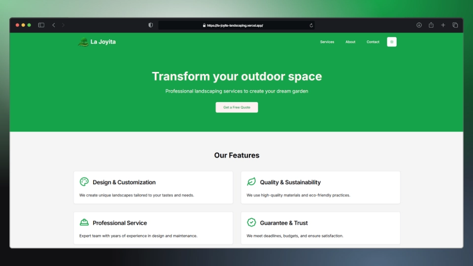 Captura de pantalla del proyecto La Joyita Landscaping