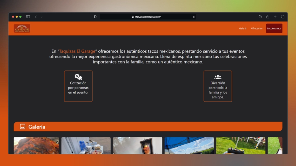 Captura de pantalla del proyecto Taquizas el Garage